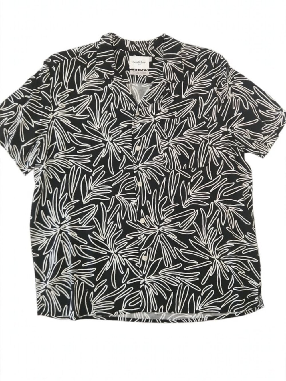 Men’s Black Leaf Print Button‑Up Shirt